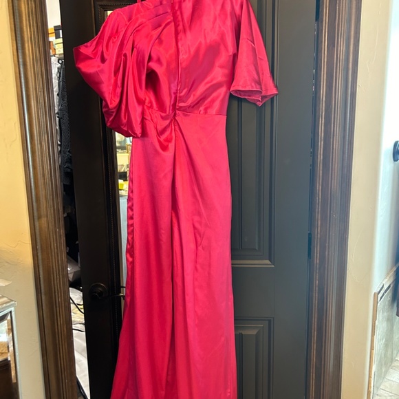 Fuchsia Draped Shoulder Gown - Picture 7 of 10